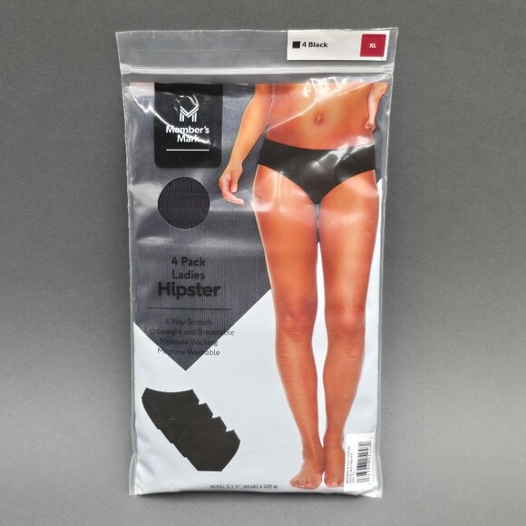 Member's Mark Other - Members Mark Hipster Panties 4-Pack XL Black 4-Way Stretch Breathable
